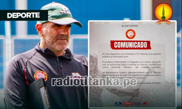 LOS CHANKAS CONFIRMA LA SALIDA DE PABLO BOSSI COMO DIRECTOR TÉCNICO